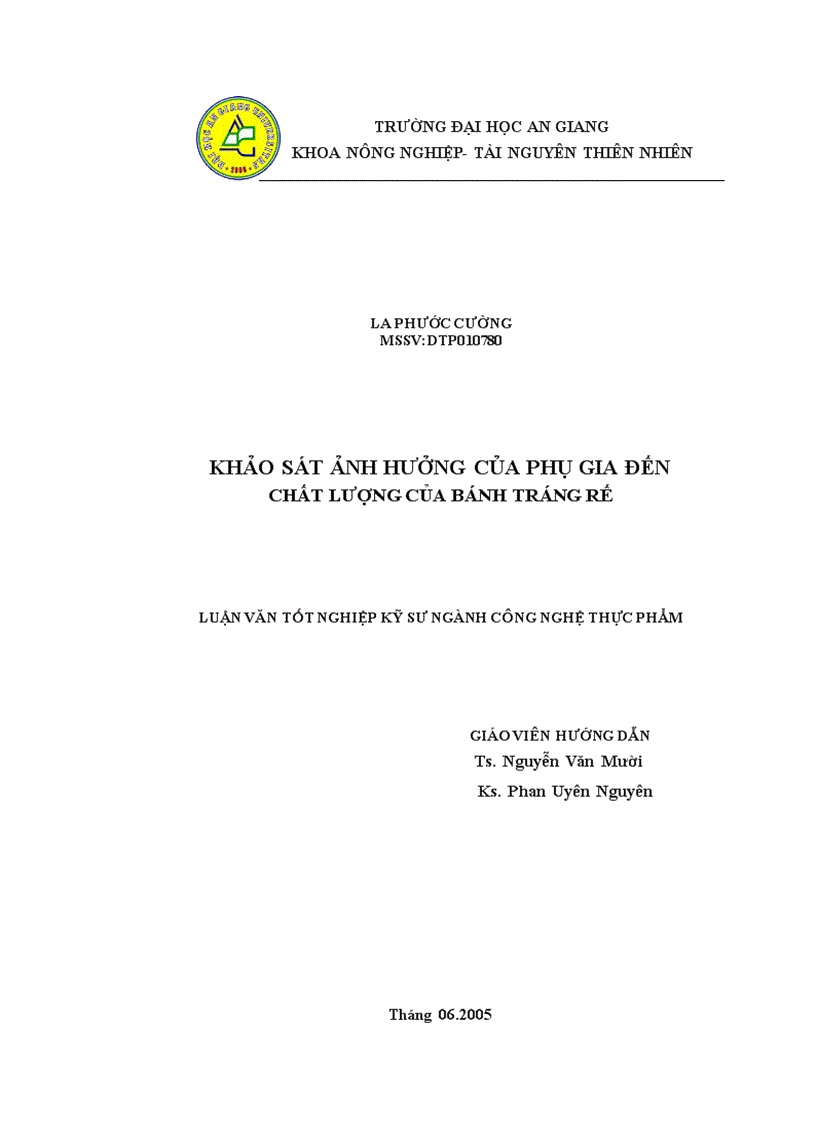 Khảo sát ảnh hưởng của phụ gia đến chất lượng của bánh tráng rế