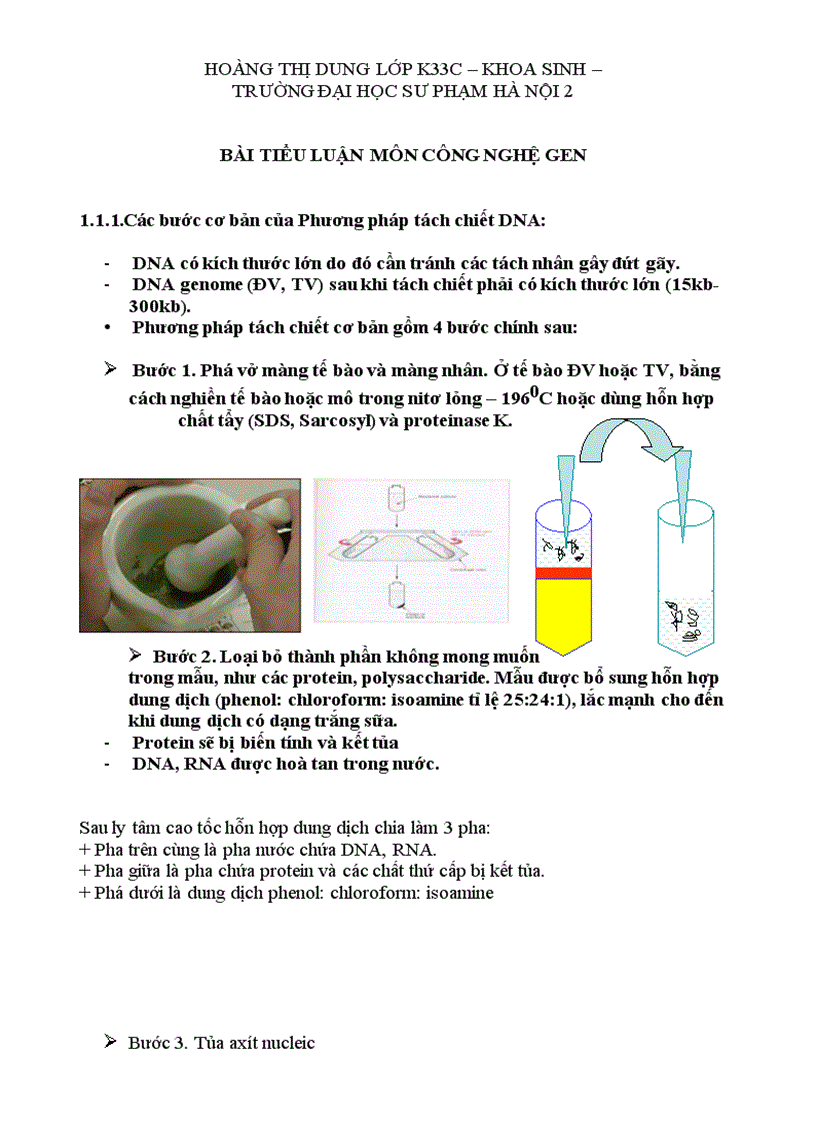 Các bước cơ bản của Phương pháp tách chiết DNA