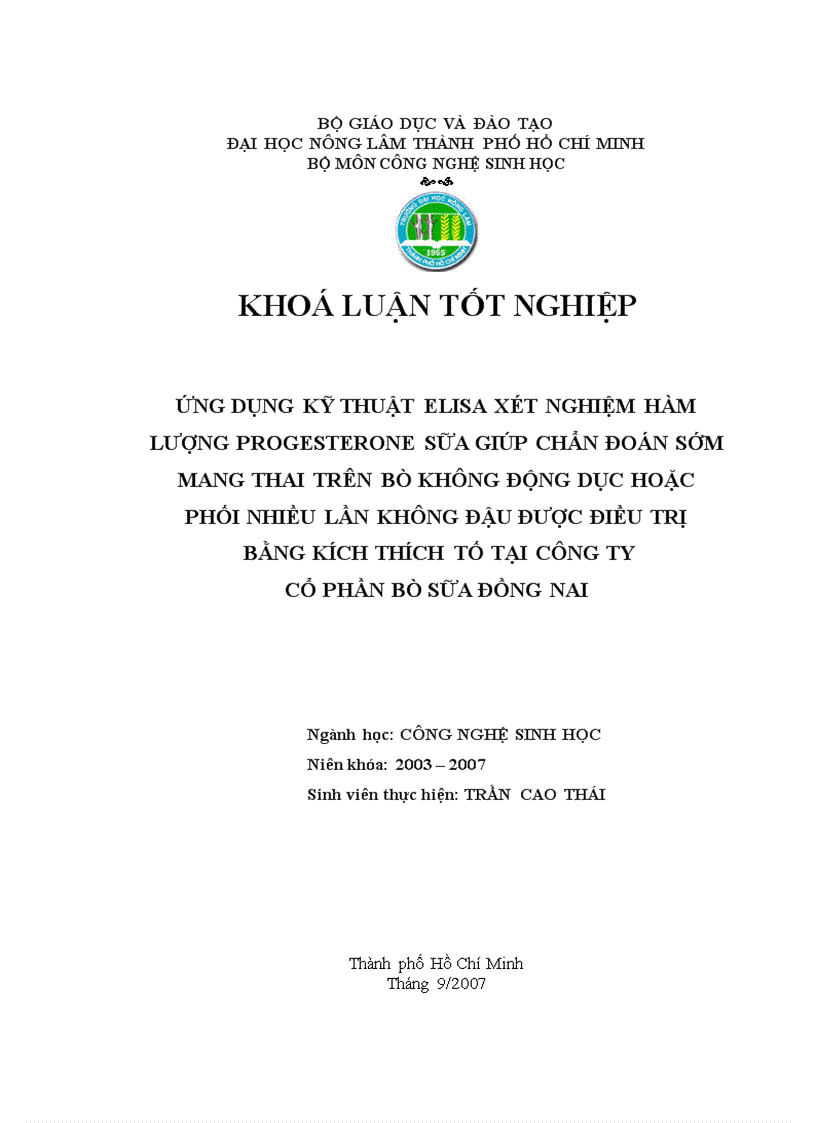 Ứng dụng kỹ thuật elisa xét nghiệm hàm lượng progesterone sữa giúp chẩn đoán sớm mang thai trên bò không động dục hoặc phối nhiều lần không đậu được điều trị bằng kích thích tố tại công ty