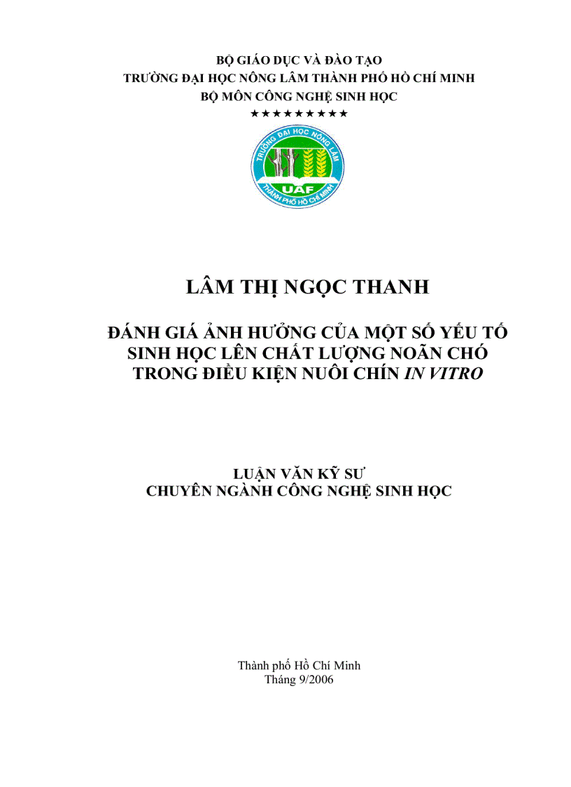 Đánh giá ảnh hưởng của một số yếu tố sinh học lên chất lượng noãn chó ở điều kiện in viro