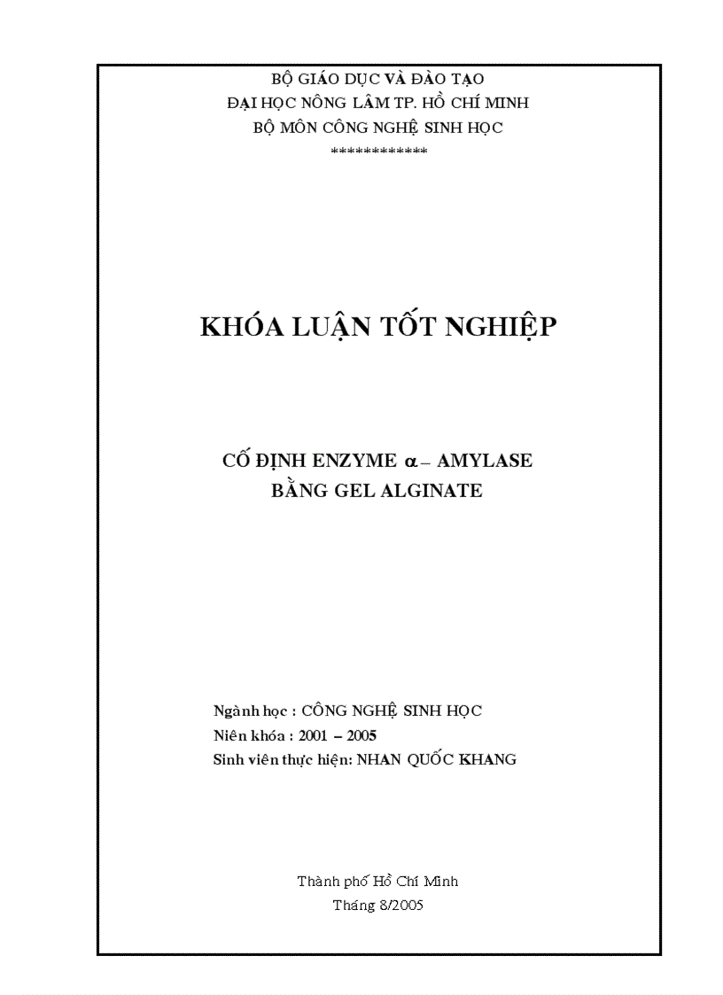 Cố định enzyme amylase bằng gẻl alginate