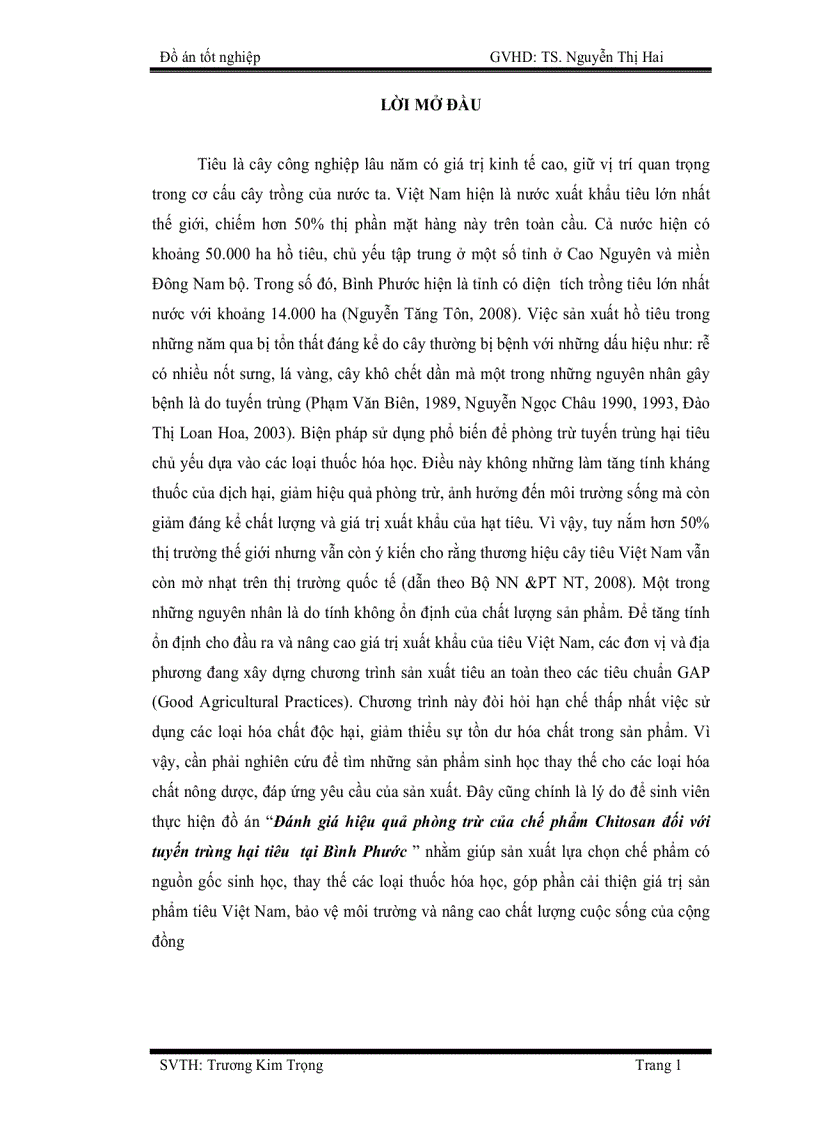 Đánh giá hiệu quả phòng trừ của chế phẩm Chitosan đối với tuyến trùng hại tiêu tại Bình Phước