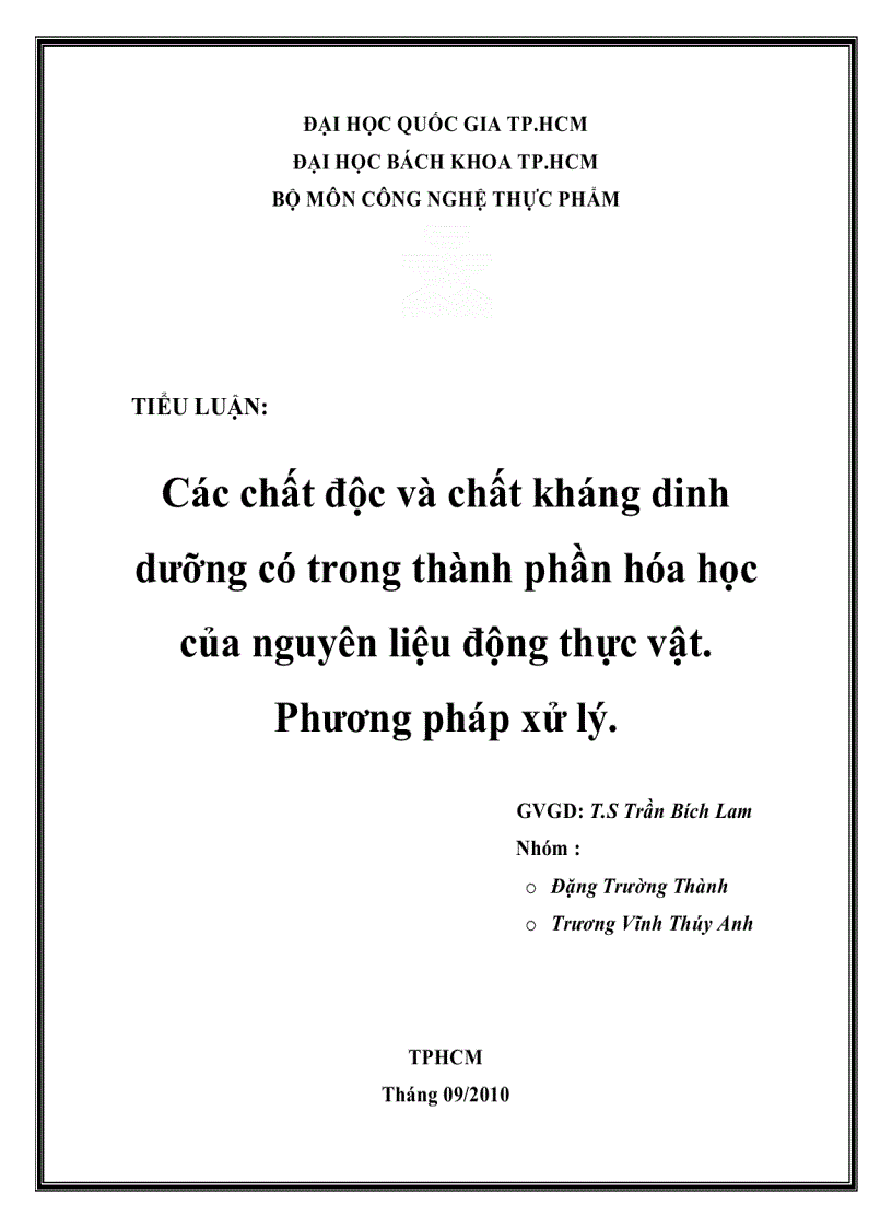 Phương pháp xử lý các chất độc và chất kháng dinh dưỡng có trong thành phần hóa học của nguyên liệu động thực vật