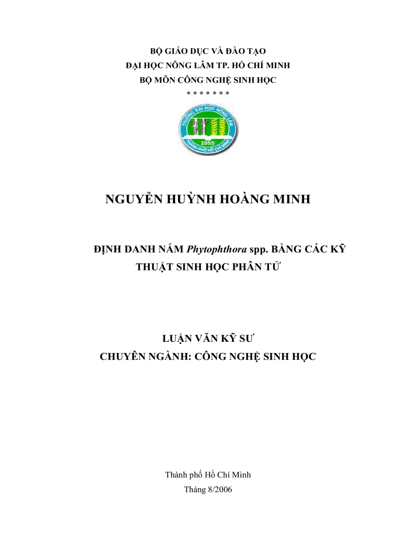 ĐỊNH DANH NẤM Phytophthora spp BẰNG CÁC KỸ THUẬT SINH HỌC PHÂN TỬ