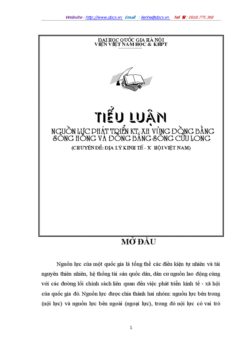 Nguồn lực phát triển kt xh vùng đồng bằng sông hồng và đồng bằng sông cửu long