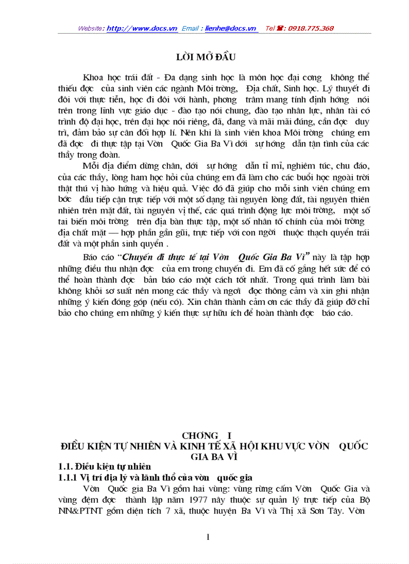 Chuyến đi thực tế tại Vườn Quốc Gia Ba Vì