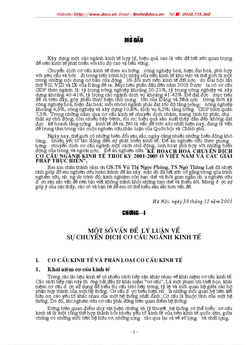 Kế hoạch hoá chuyển dịch cơ cấu ngành kinh tế thời kỳ 2001 2005 ở việt nam và các giải pháp thực hiện