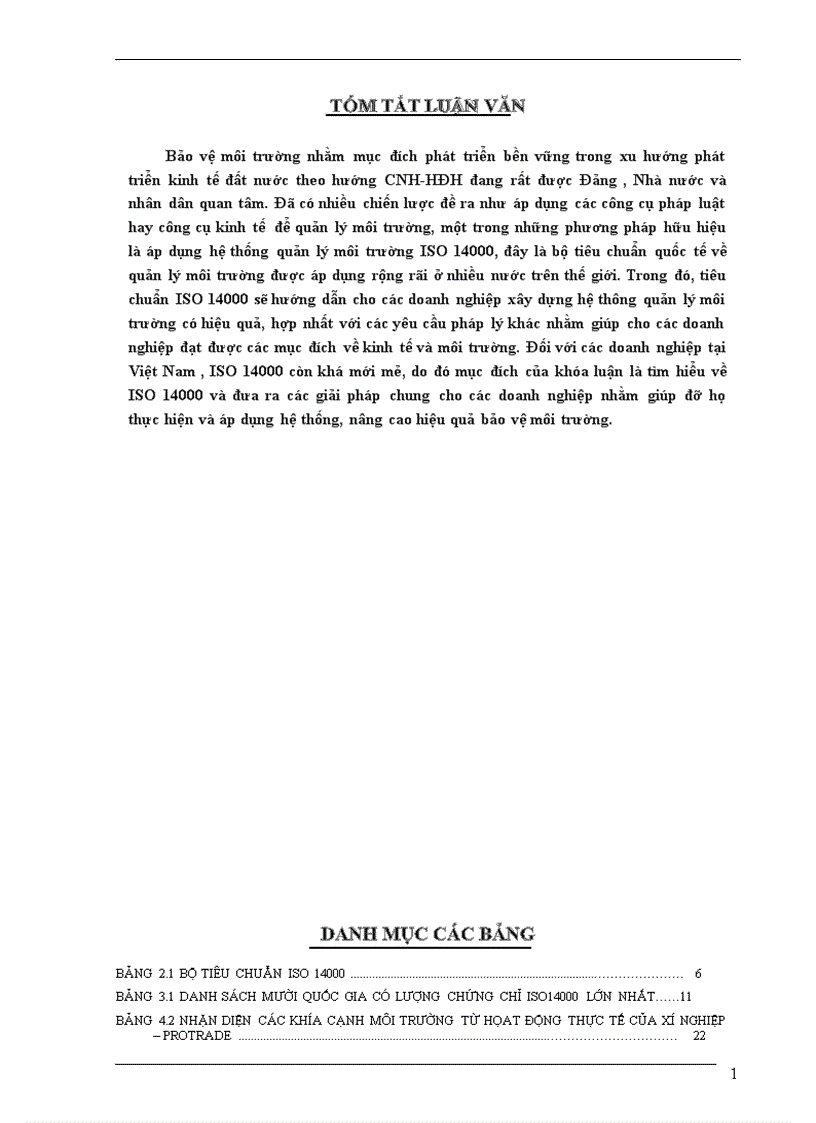 Xây dựng hệ thống quản lý môi trường theo iso 14000 tại xí nghiệp may mặc hàng xuất khẩu protrade