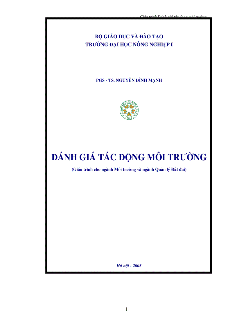 Giáo trình Đánh giá tác động môi trường