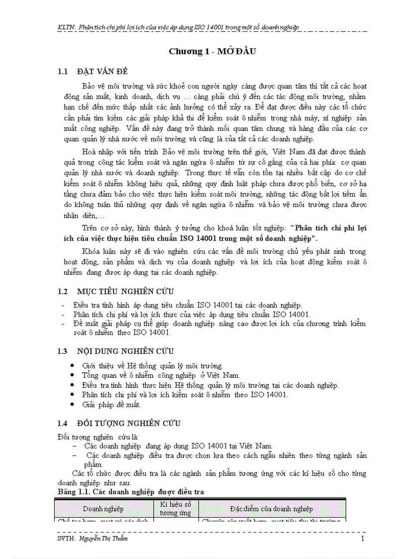 Phân tích chi phí lợi ích của việc áp dụng ISO 14001 trong một số doanh nghiệp