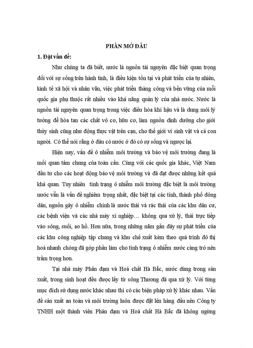 Khảo sát đánh giá tác động của nguồn nước thải đến môi trường từ hoạt động của công ty phân đạm Hà Bắc