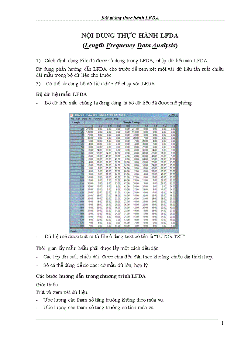 NỘI DUNG THỰC HÀNH LFDA Length Frequency Data Analysis