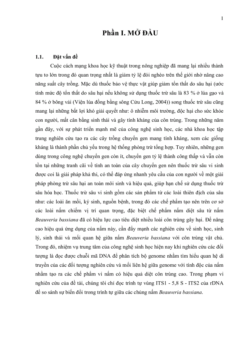 Xác định trình tự vùng ITS rDNA của nấm Beauveria bassiana Vuille ký sinh trên côn trùng gây hại