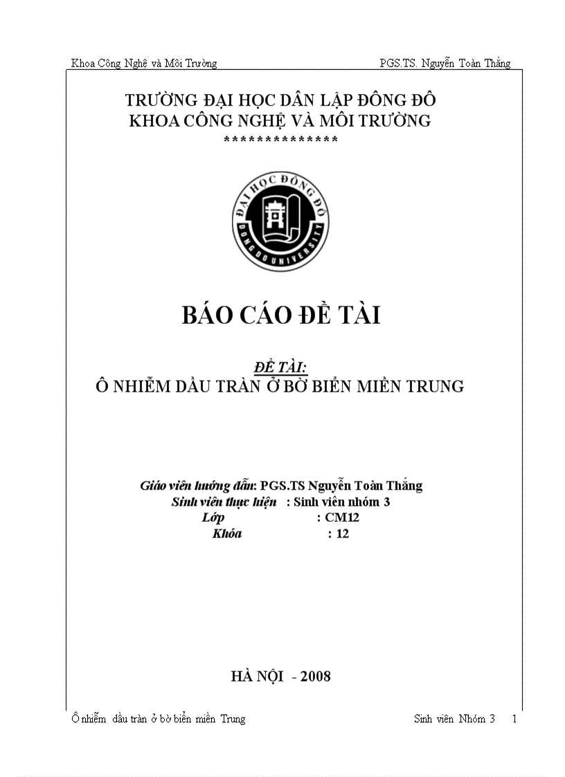 Ônhiễm dầu tràn ở bờ biển miền trung