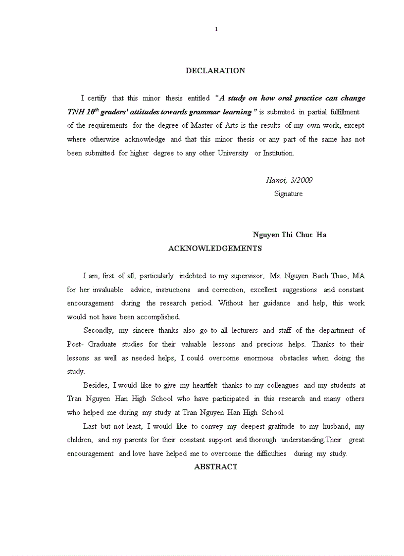 ASTUDY ON HOW ORAL GRAMMAR PRACTICE CAN CHANGE TRAN NGUYEN HAN 10th graders attitudes towards grammar learning