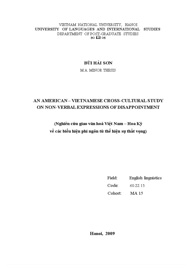 An american vietnamese cross cultural study on non verbal expressions of disappointment