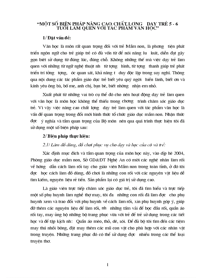 Một số biện pháp nâng cao chất lượng dạy trẻ 5 6 tuổi làm quen với tác phẩm văn học