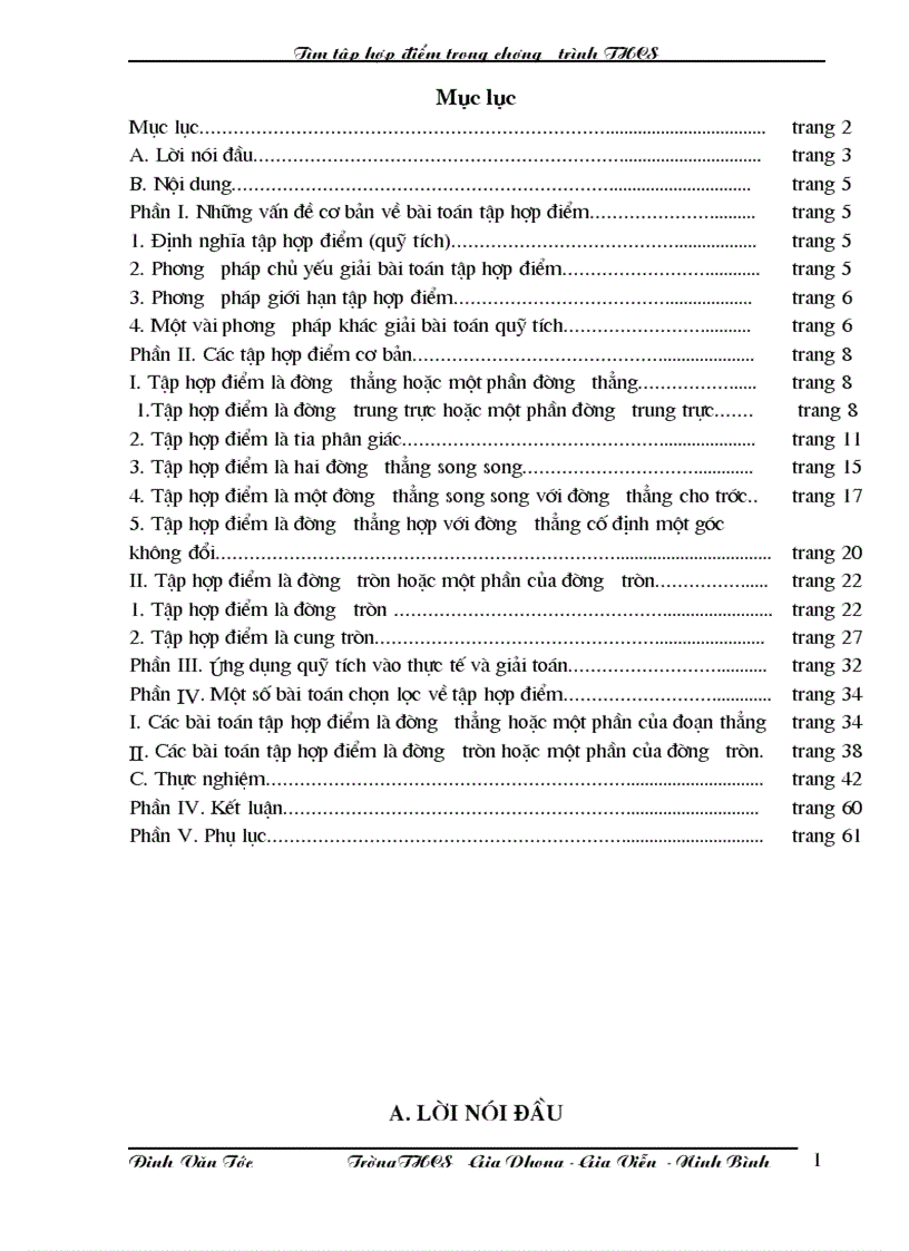 Tìm tập hợp điểm trong chương trình THCS