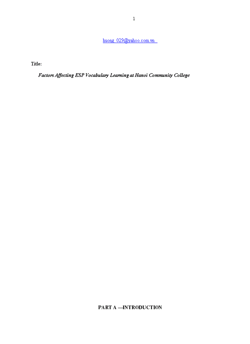 Factors affecting esp vocabulary learning At Hanoi community college