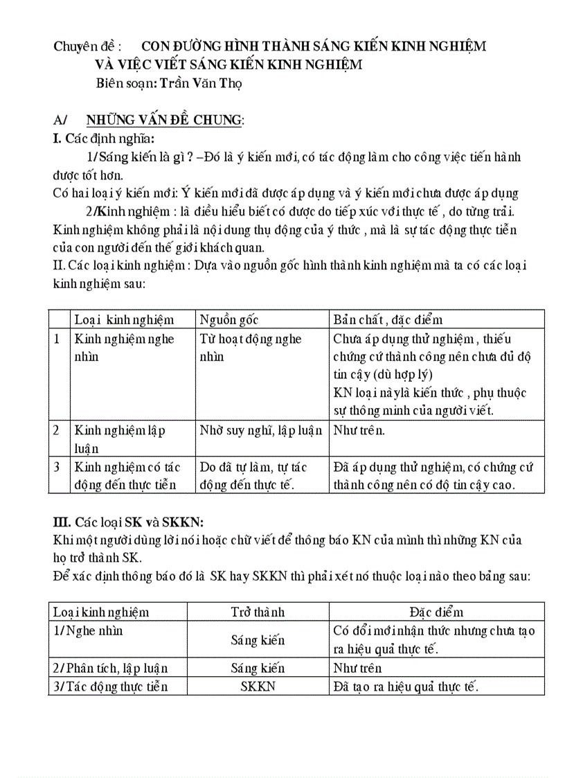 Con đường hình thành sáng kiến kinh nghiệm và việc viết sáng kiến kinh nghiệm