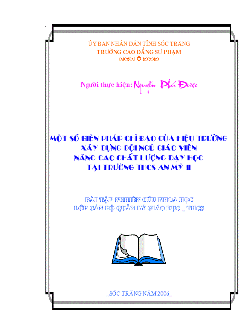 Một số biện pháp chỉ đạo của hiệu trưởng xây dựng đội ngũ giáo viên nâng cao chất lượng dạy học tại trường thcs an mỹ ii