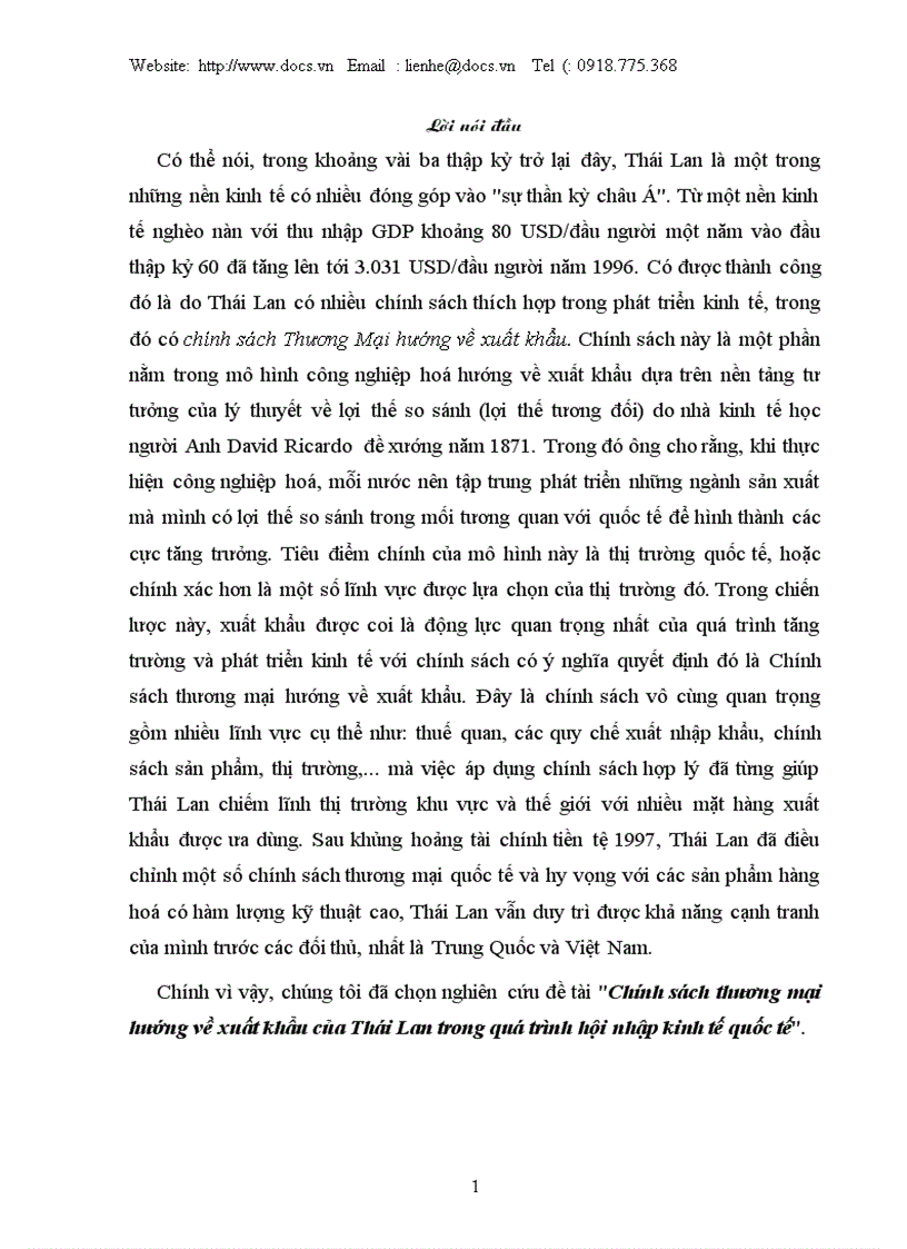 Chính sách thương mại hướng về xuất khẩu của Thái Lan trong quá trình hội nhập kinh tế quốc t