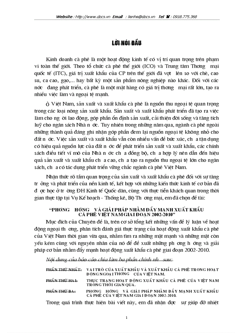 Phương hướng và giải pháp nhằm đẩy mạnh xuất khẩu cà phê việt nam giai đoạn 2002 2010