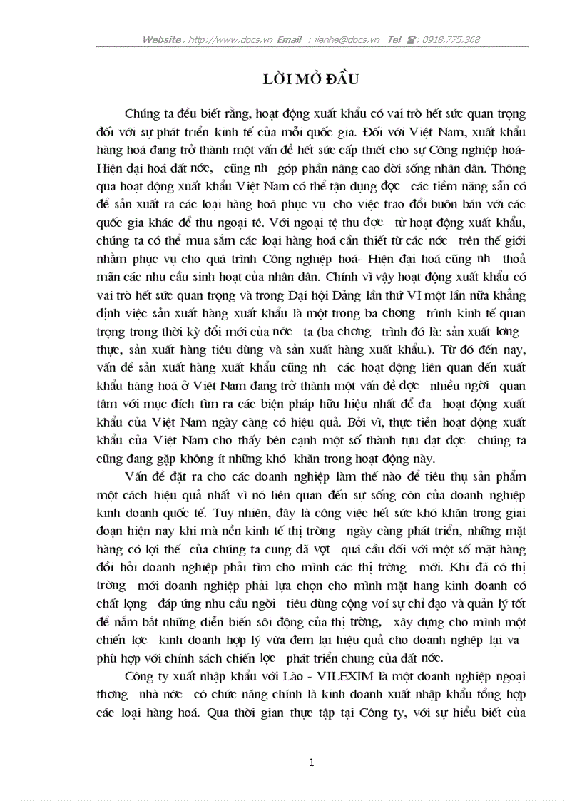 Một số giải pháp nhằm nâng cao chất lượng quản trị hoạt động xuất khẩu của Công ty xuất nhập khẩu với Lào VILEXIM