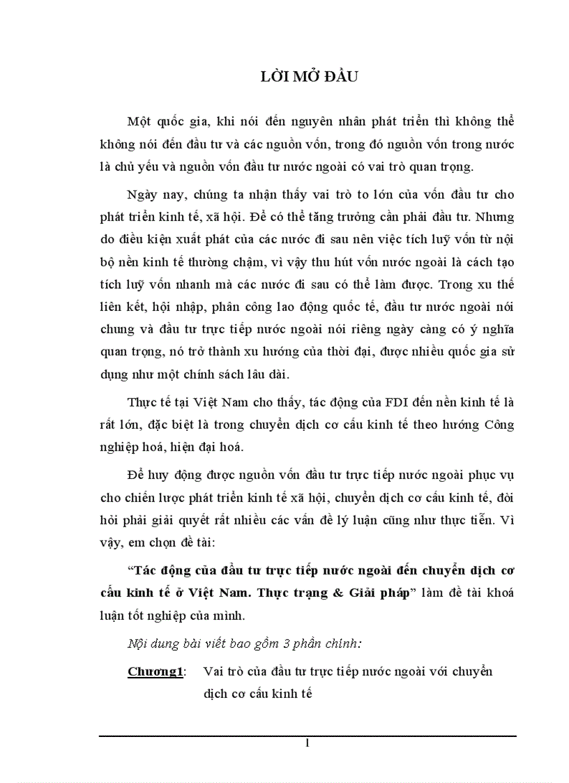 Tác động của đầu tư trực tiếp nước ngoài đến chuyển dịch cơ cấu kinh tế ở Việt Nam Thực trạng Giải pháp
