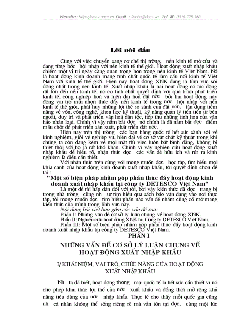 Một số biện pháp nhằm góp phần thúc đẩy hoạt động kinh doanh xuất nhập khẩu tại công ty DETESCO Việt Nam