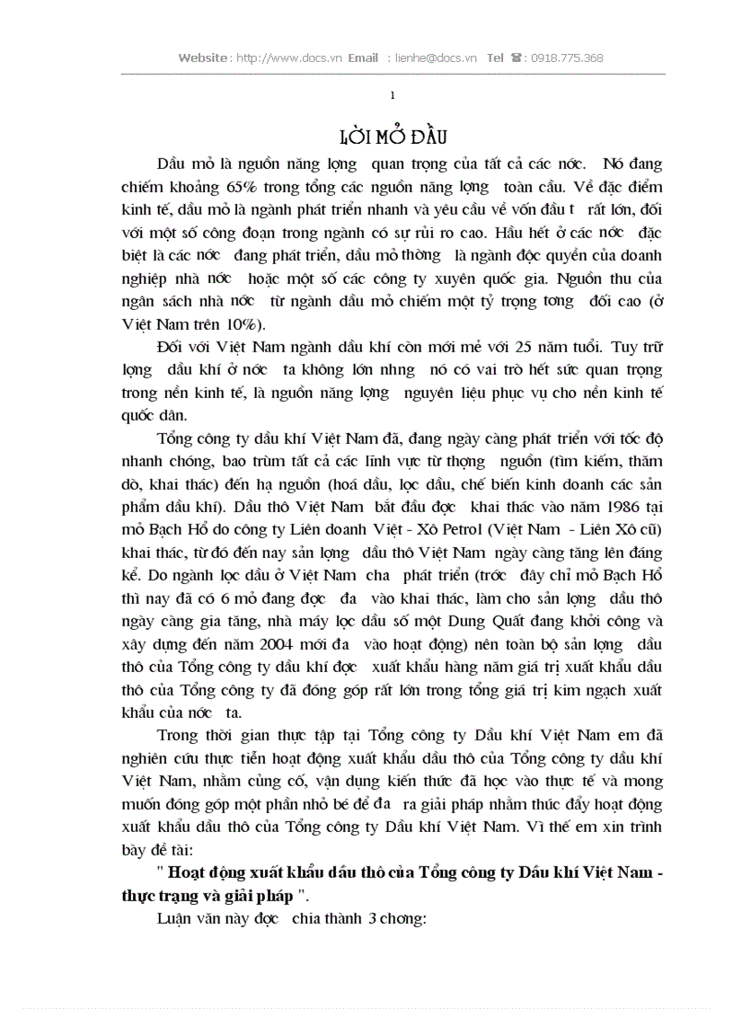 Hoạt động xuất khẩu dầu thô của Tổng công ty Dầu khí Việt Nam thực trạng và giải pháp
