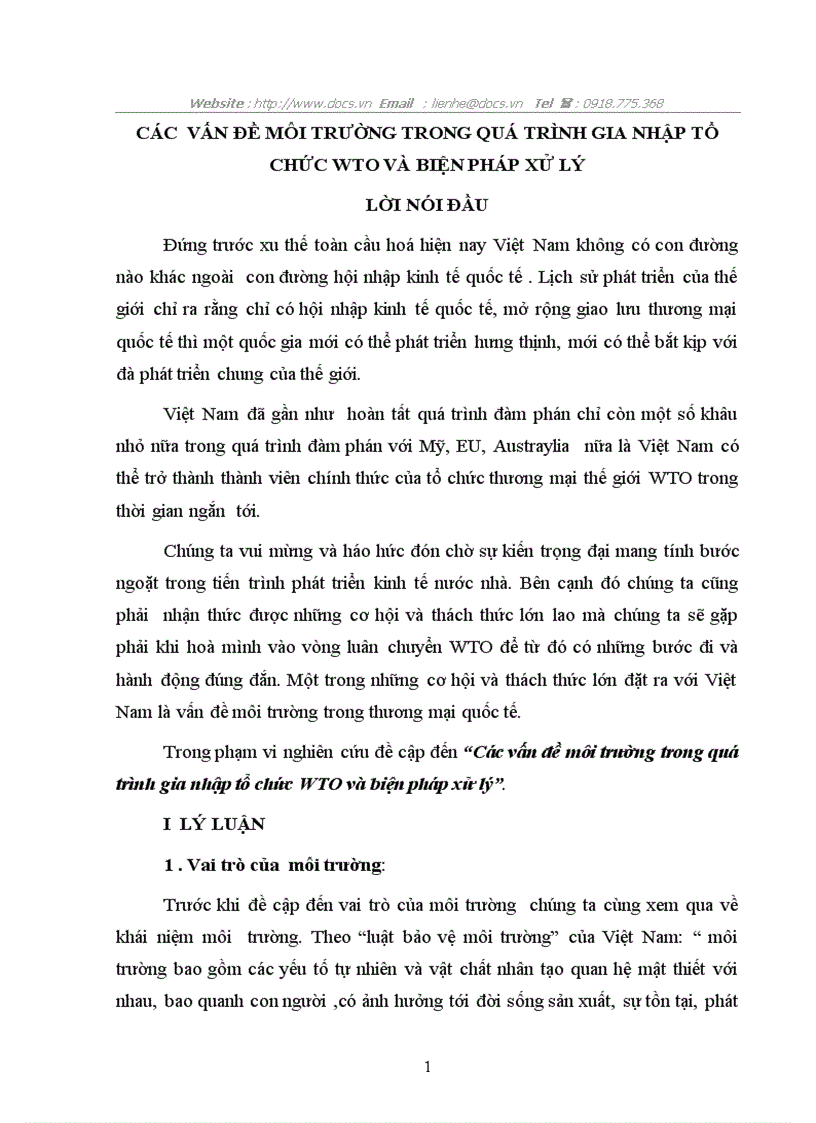 Các vấn đề môi trường trong quá trình gia nhập tổ chức WTO biện pháp xử lý