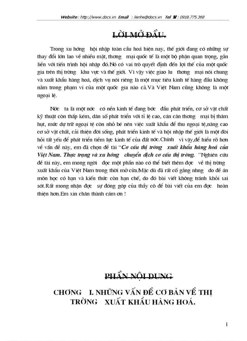 Cơ cấu thị trường xuất khẩu hàng hoá của Việt Nam Thực trạng và xu hướng chuyển dịch cơ cấu thị trường
