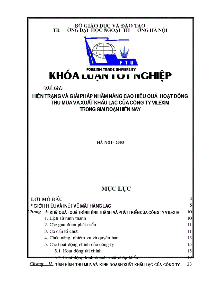 Hiện trạng và giải pháp nhằm nâng cao hiệu quả hoạt động thu mua và xuất khẩu lạc của công ty vilexim trong giai đoạn hiện nay