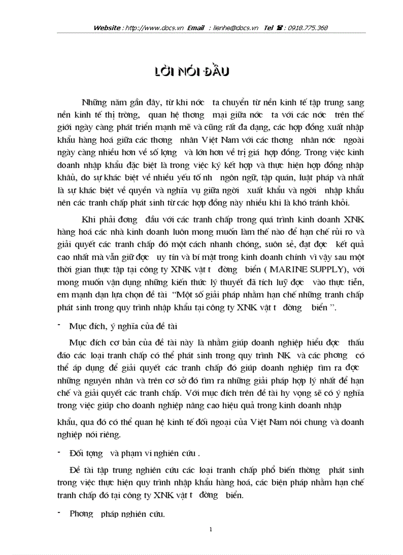 Một số giải pháp nhằm hạn chế những tranh chấp phát sinh trong quy trình nhập khẩu tại công ty XNK vật tư đường biển