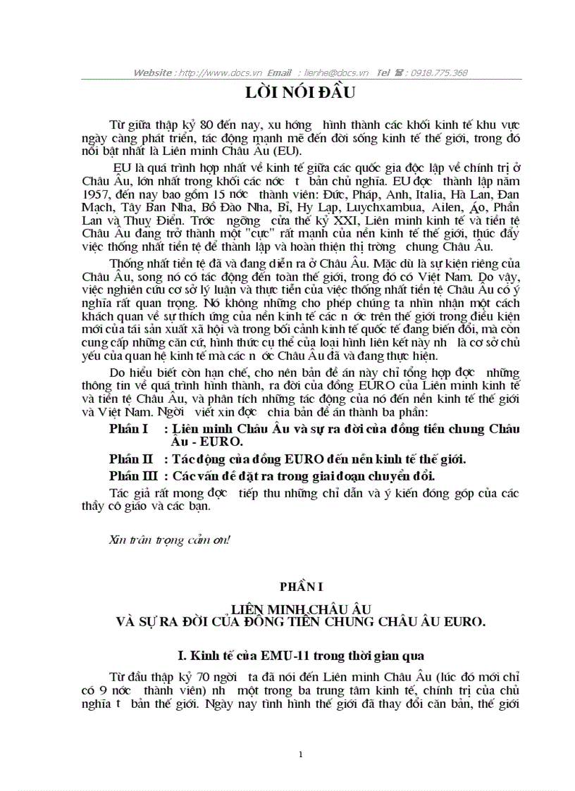 Quá trình hình thành ra đời đồng EURO của liên minh kinh tế tiền tệ Châu Âu tác động của nó đến nền kinh tế thế giới VN