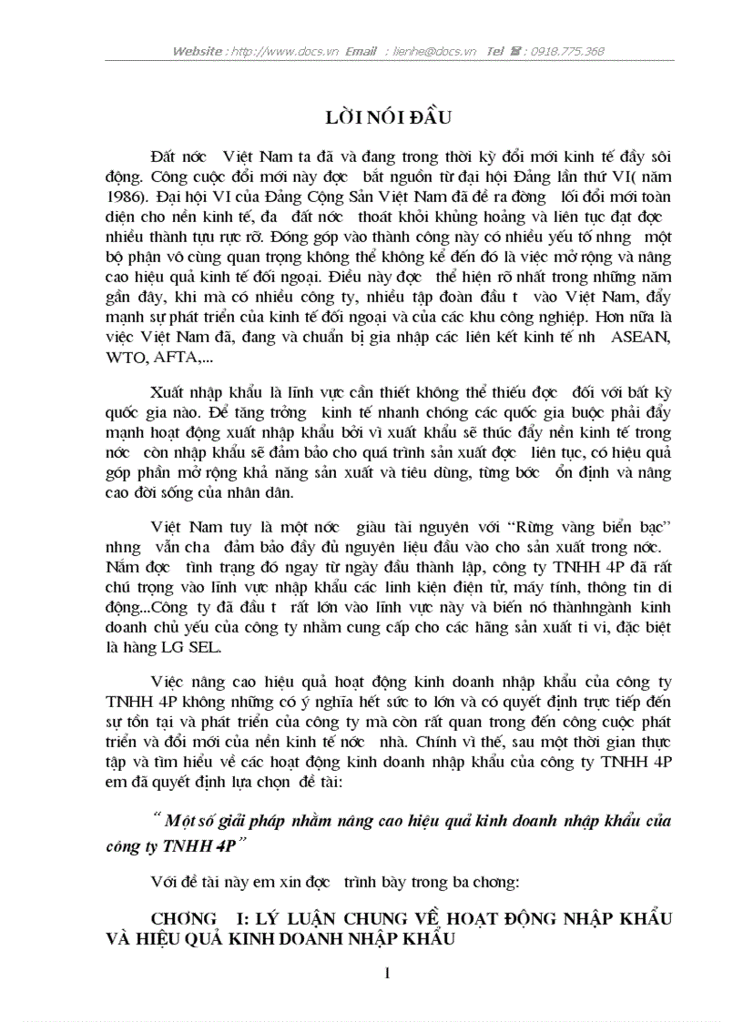 Một số giải pháp nhằm nâng cao hiệu quả kinh doanh nhập khẩu của công ty TNHH 4P