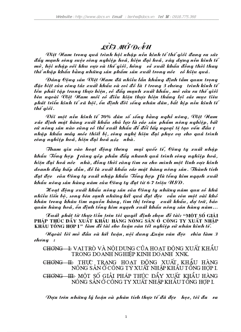 Một số giải pháp thúc đẩy xuất khẩu hàng nông sản ở công ty xuất nhập khẩu tổng hợp i