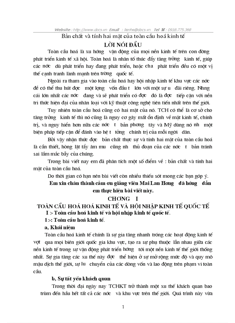 Bản chất tính hai mặt của toàn cầu hoá kinh tế