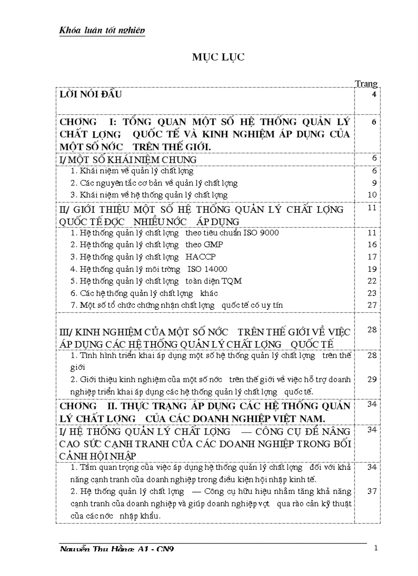Thực trạng áp dụng hệ thống quản lý chất lượng của các doanh nghiệp Việt Nam để nâng cao sức cạnh tranh trong điều kiện hội nhập kinh tế quốc tế