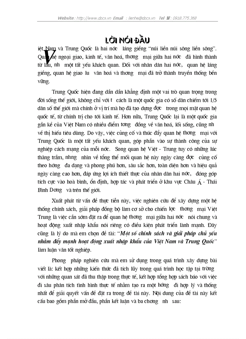 Một số chính sách và giải pháp chủ yếu nhằm đẩy mạnh hoạt động xuất nhập khẩu của Việt Nam và Trung Quốc