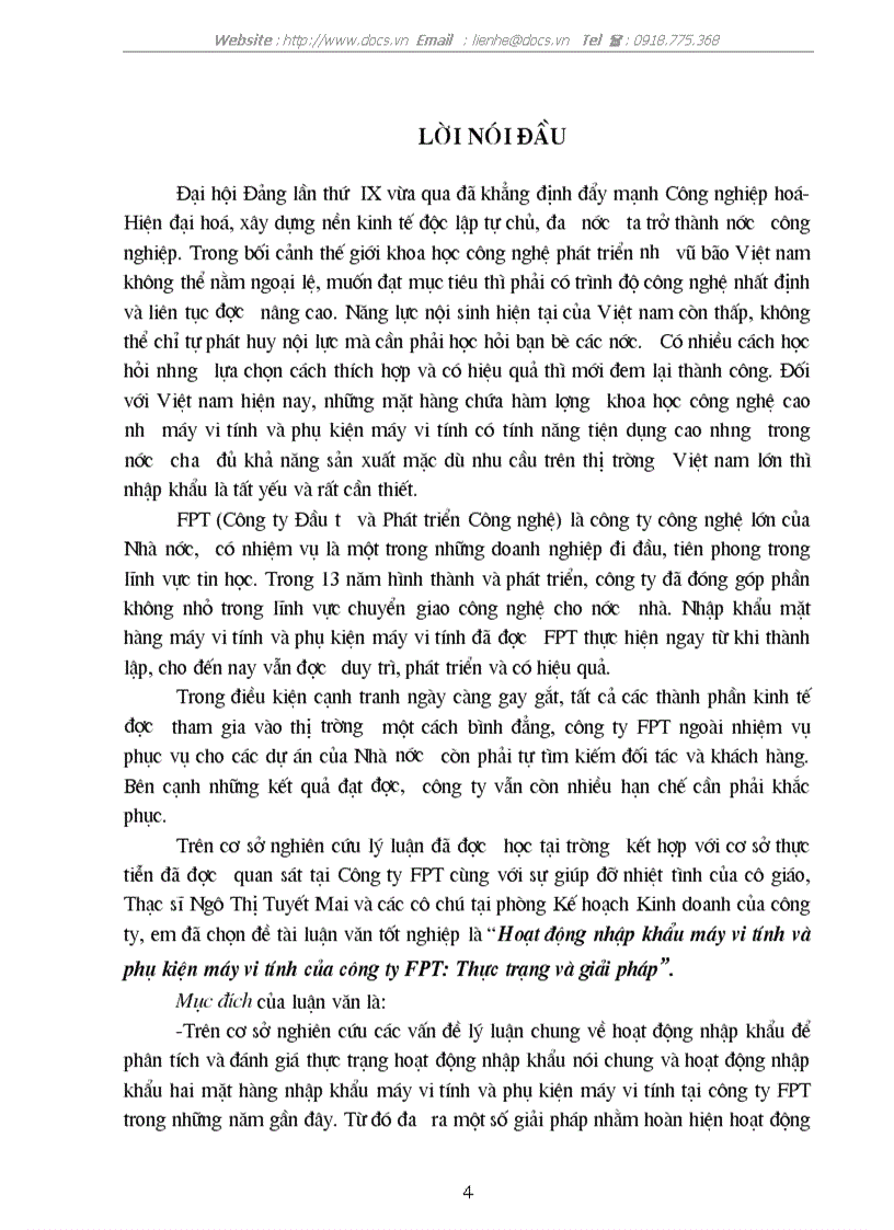 Hoạt động nhập khẩu máy vi tính và phụ kiện máy vi tính của công ty FPT Thực trạng và giải pháp