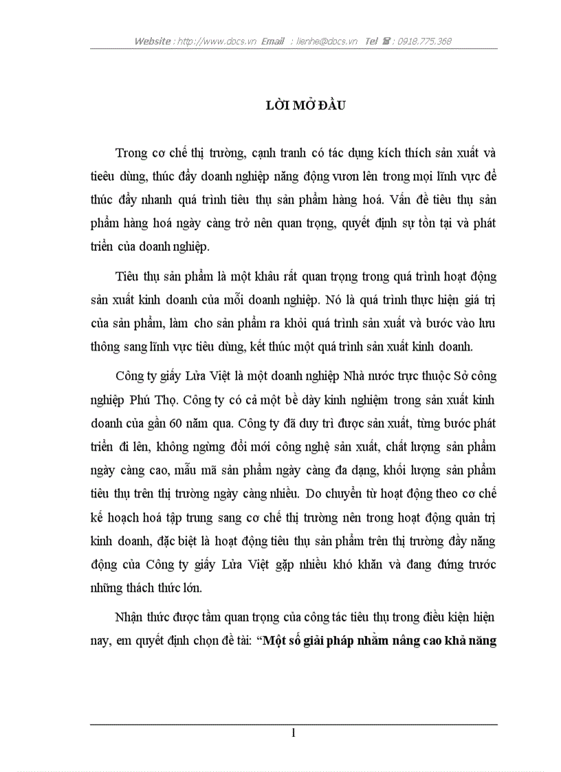 Một số giải phỏp nhằm nâng cao khả năng tiêu thụ sản phẩm của Công ty giấy Lửa Việt