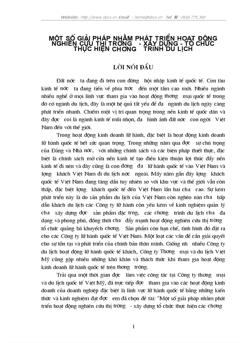 Một số giải pháp nhằm phát triển hoạt động nghiên cứu thị trường xây dựng tổ chức thực hiện chương trình du lịch