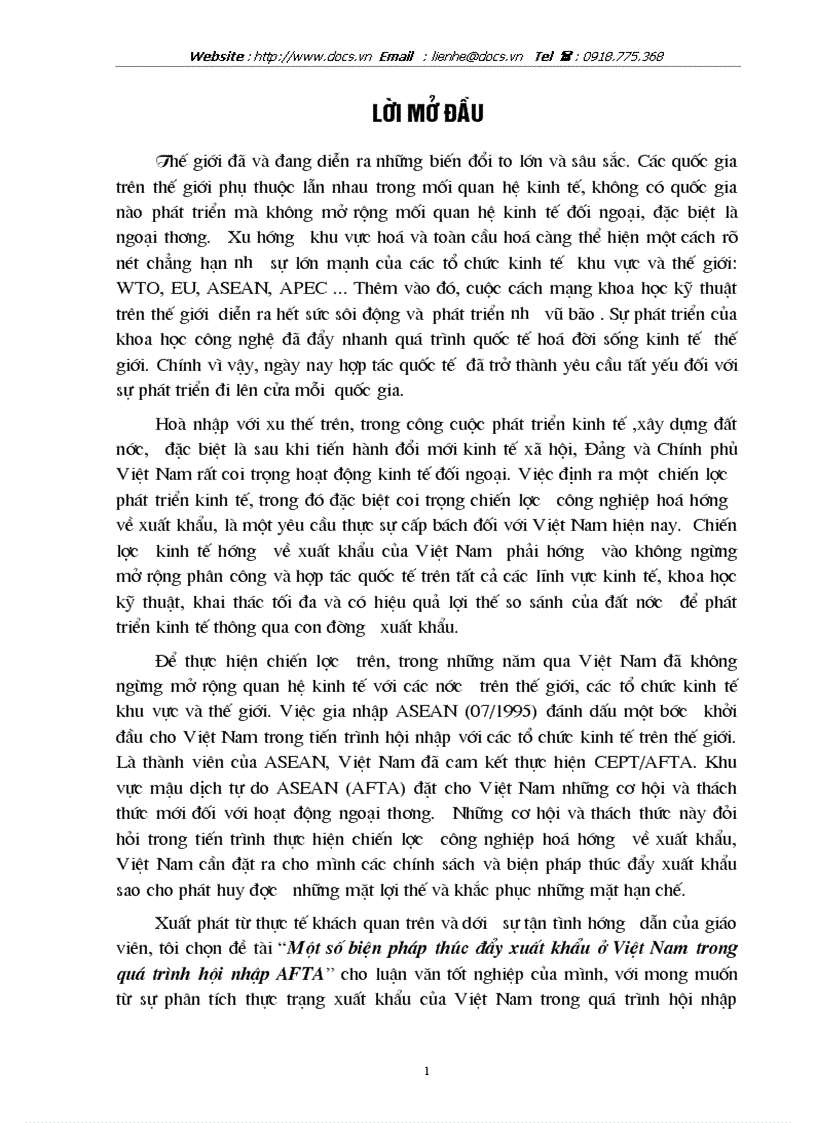 Một số biện pháp thúc đẩy xuất khẩu ở Việt Nam trong quá trình hội nhập AFTA