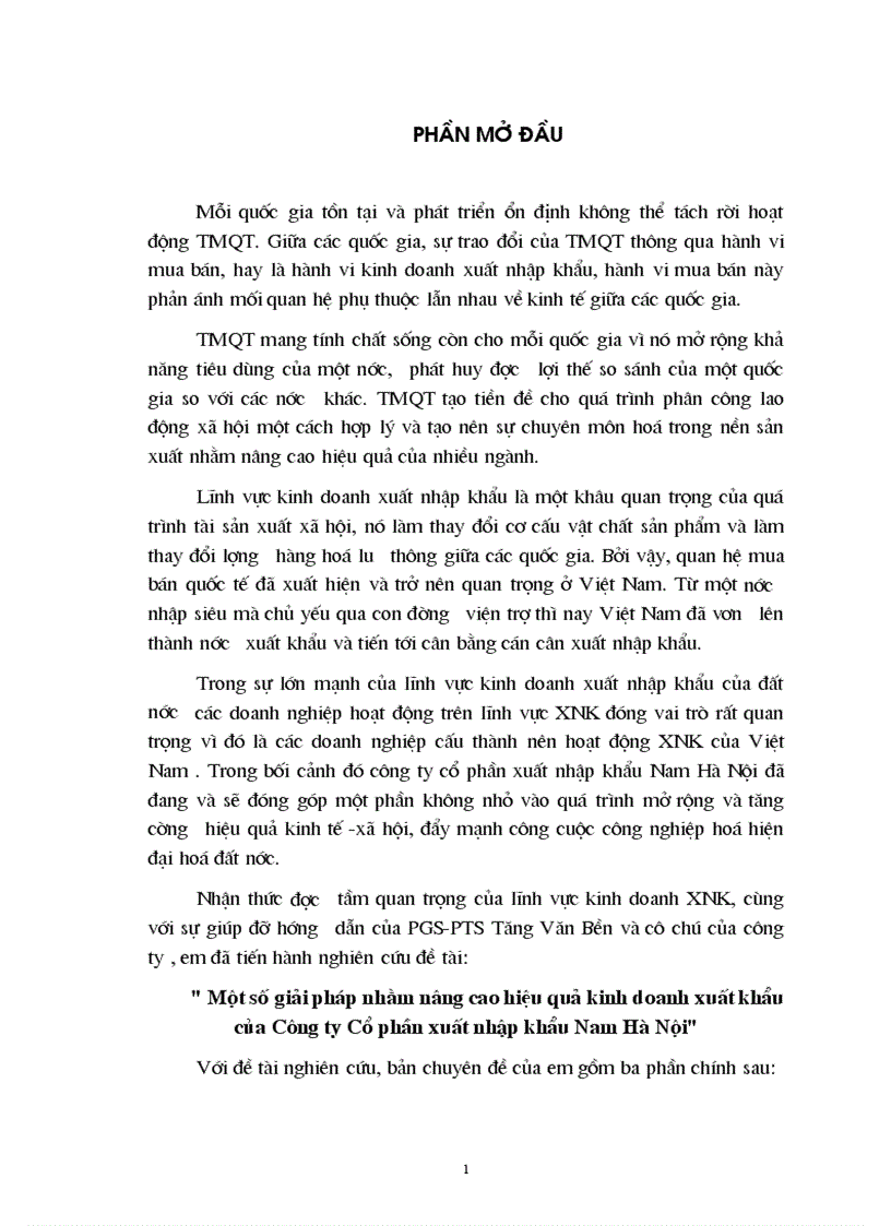 Một số giải pháp nhằm nâng cao hiệu quả kinh doanh xuất khẩu của Công ty Cổ phần xuất nhập khẩu Nam Hà Nội