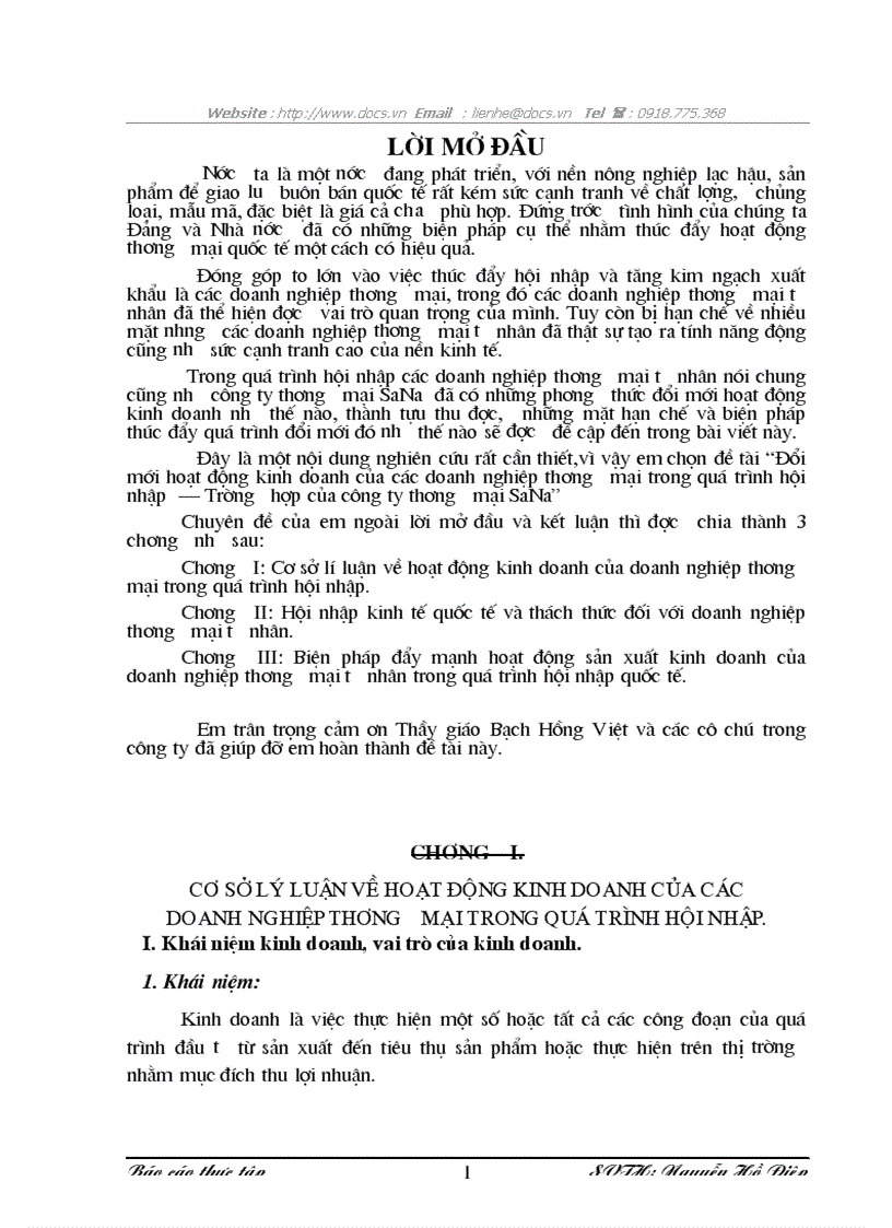 Đổi mới hoạt động kinh doanh của các DNTM trong quá trình hội nhập Trường hợp của C ty thương mại SaNa