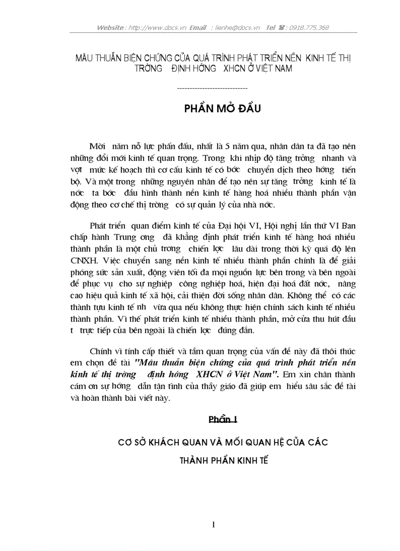 Mâu thuẫn biện chứng của quá trình phát triển nền kinh tế thị trường định hướng xhcn ở việt nam