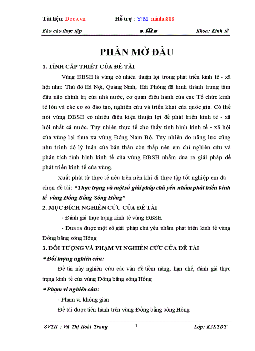 Thực trạng và một số giải pháp chủ yếu nhằm phát triển kinh tế vùng Đồng Bằng Sông Hồng