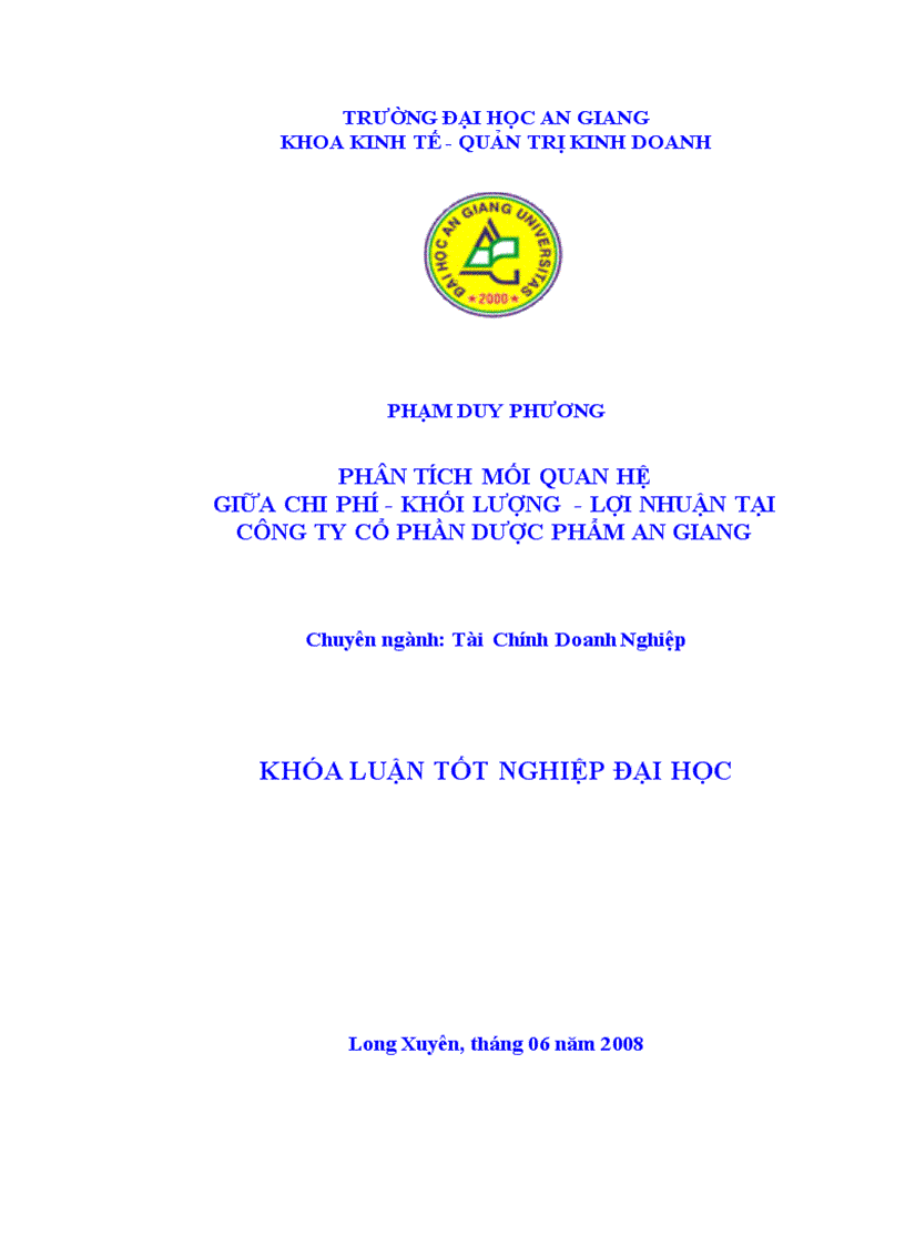 Phân tích mối quan hệ giữa chi phí khối lượng lợi nhuận tại công ty cổ phần dược phẩm an giang